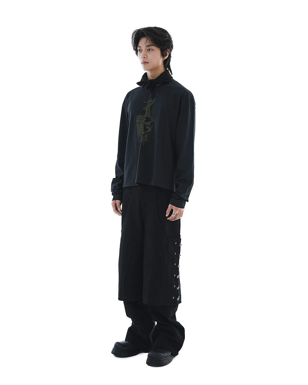 Flare Variant Layered Wide Cotton Pants_Black