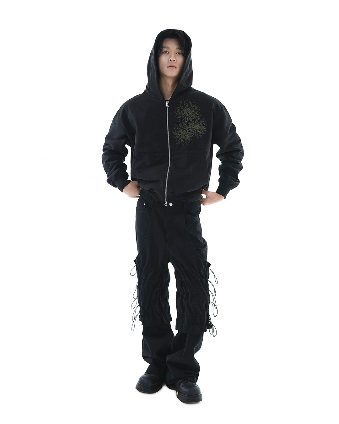 Flare Variant Layered Wide Cotton Pants_Black