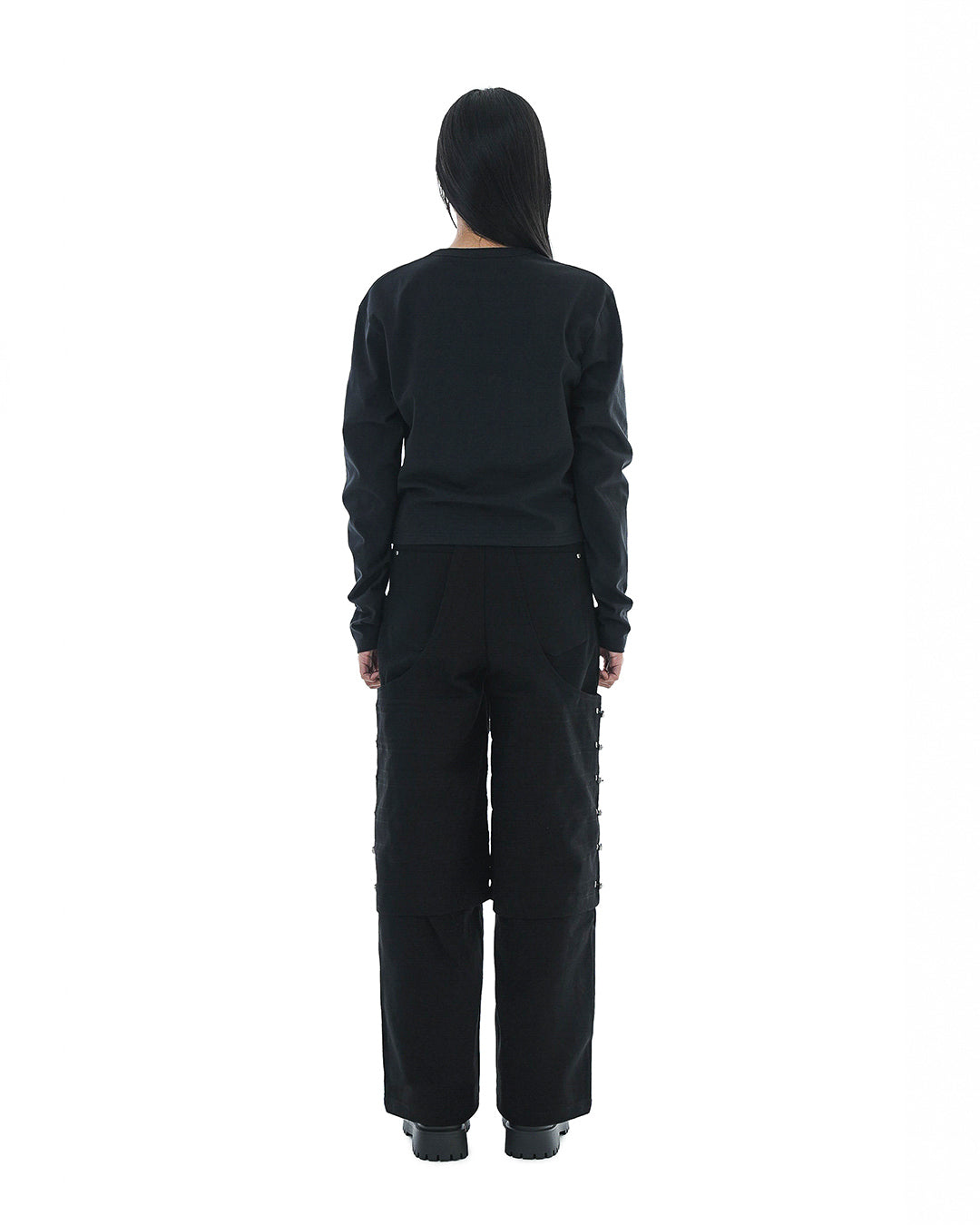 Flare Variant Layered Wide Cotton Pants_Black