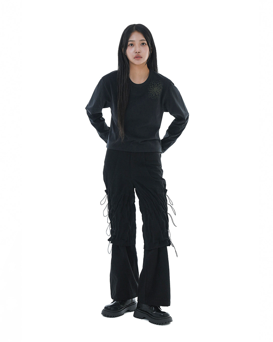 Flare Variant Layered Wide Cotton Pants_Black