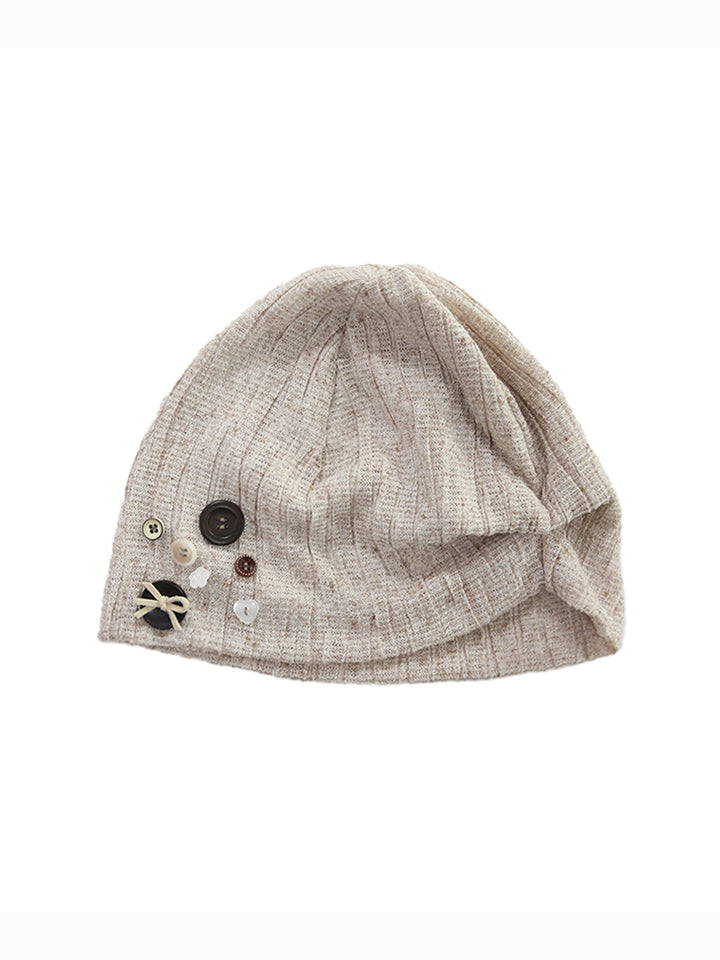 BUTTON POINT BEANIE-BEIGE