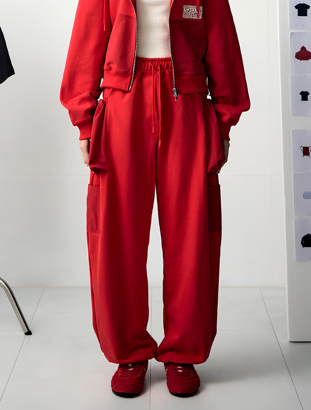 PATCH POCKET COTTON WOMAN SWEAT PANTS -RED