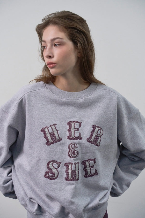 【HER&SHE 2025AW】Leather Mix Embroidered Sweatshirt
