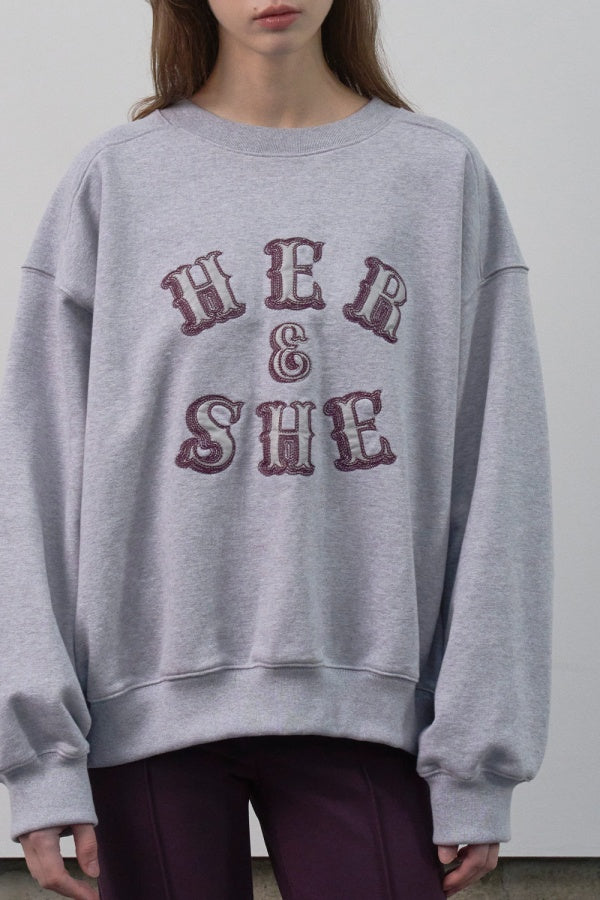 【HER&SHE 2025AW】Leather Mix Embroidered Sweatshirt