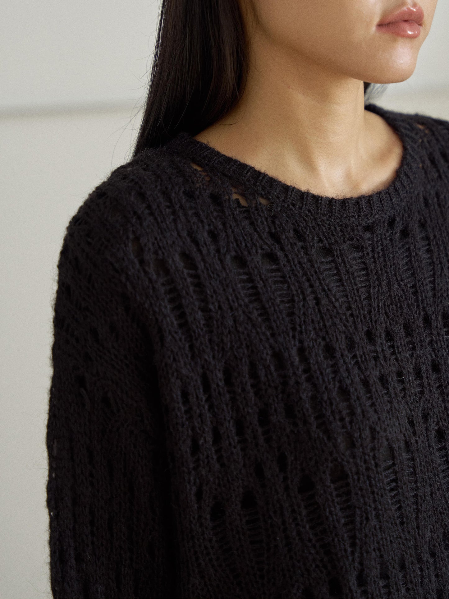 Mohair Punching Pullover-Black