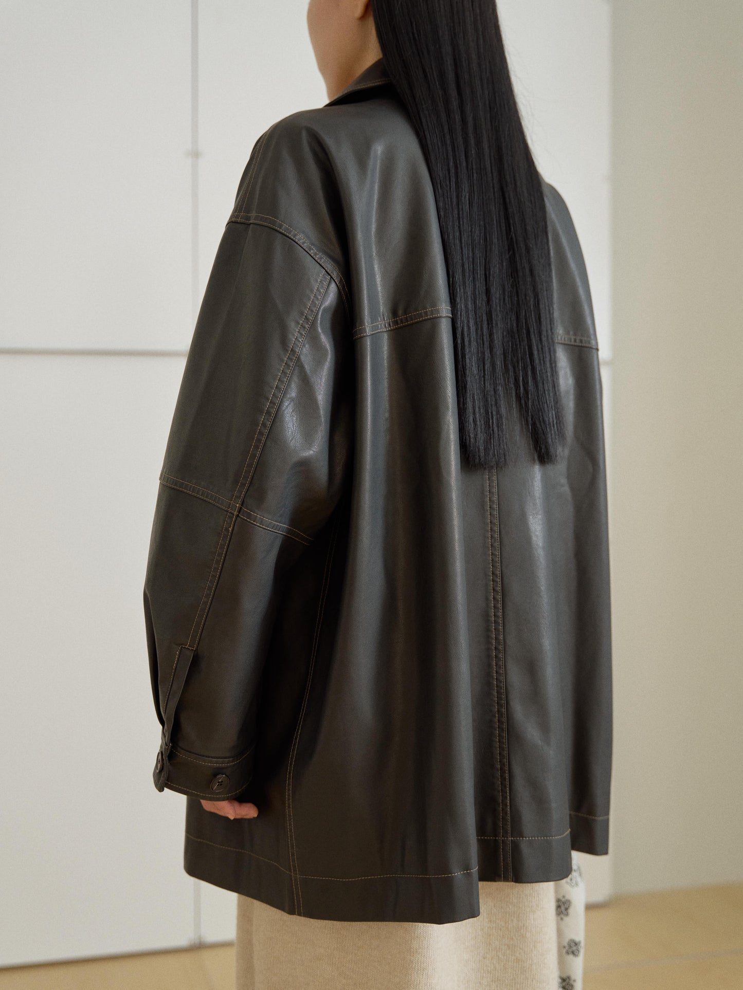 Standard Leather Half Coat – Brown