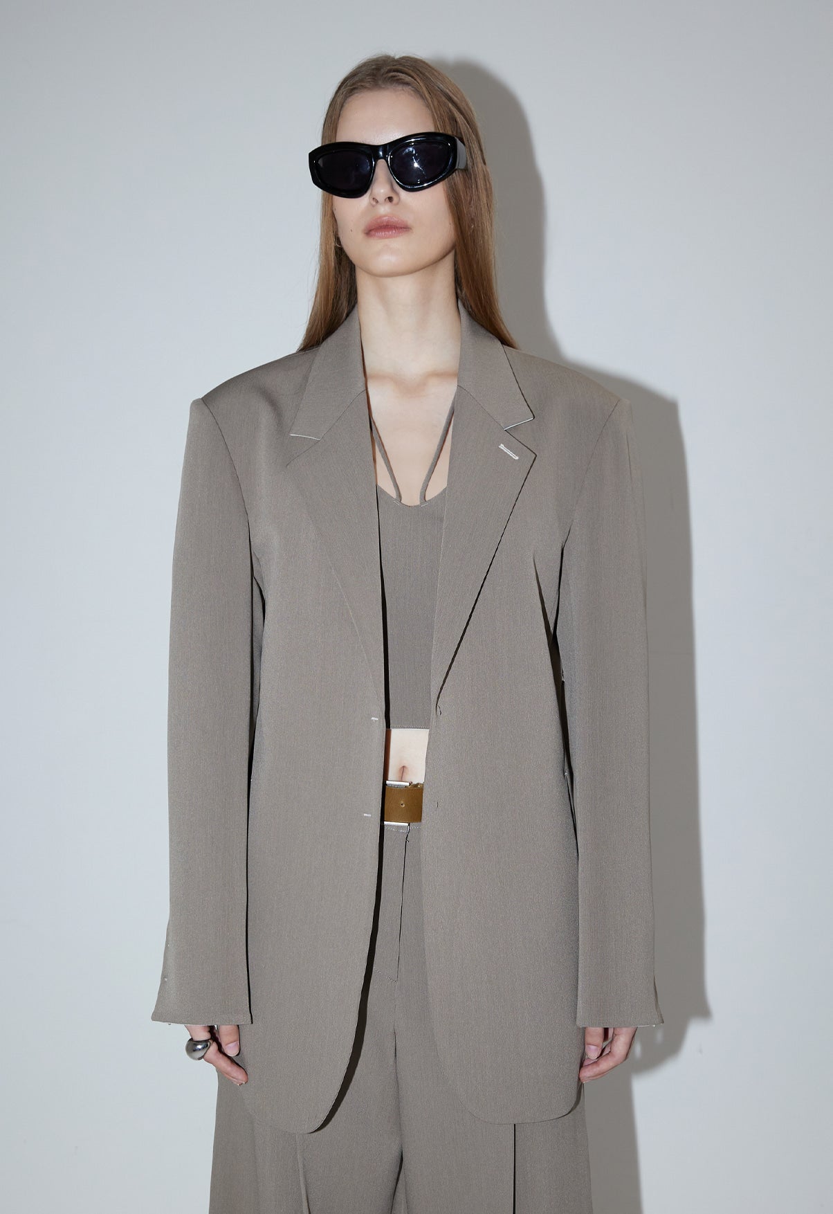 Ava Tailed Oversized Jacket-GRAY