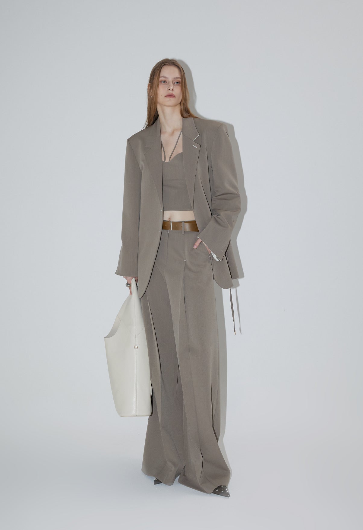 Ava Tailed Oversized Jacket-GRAY