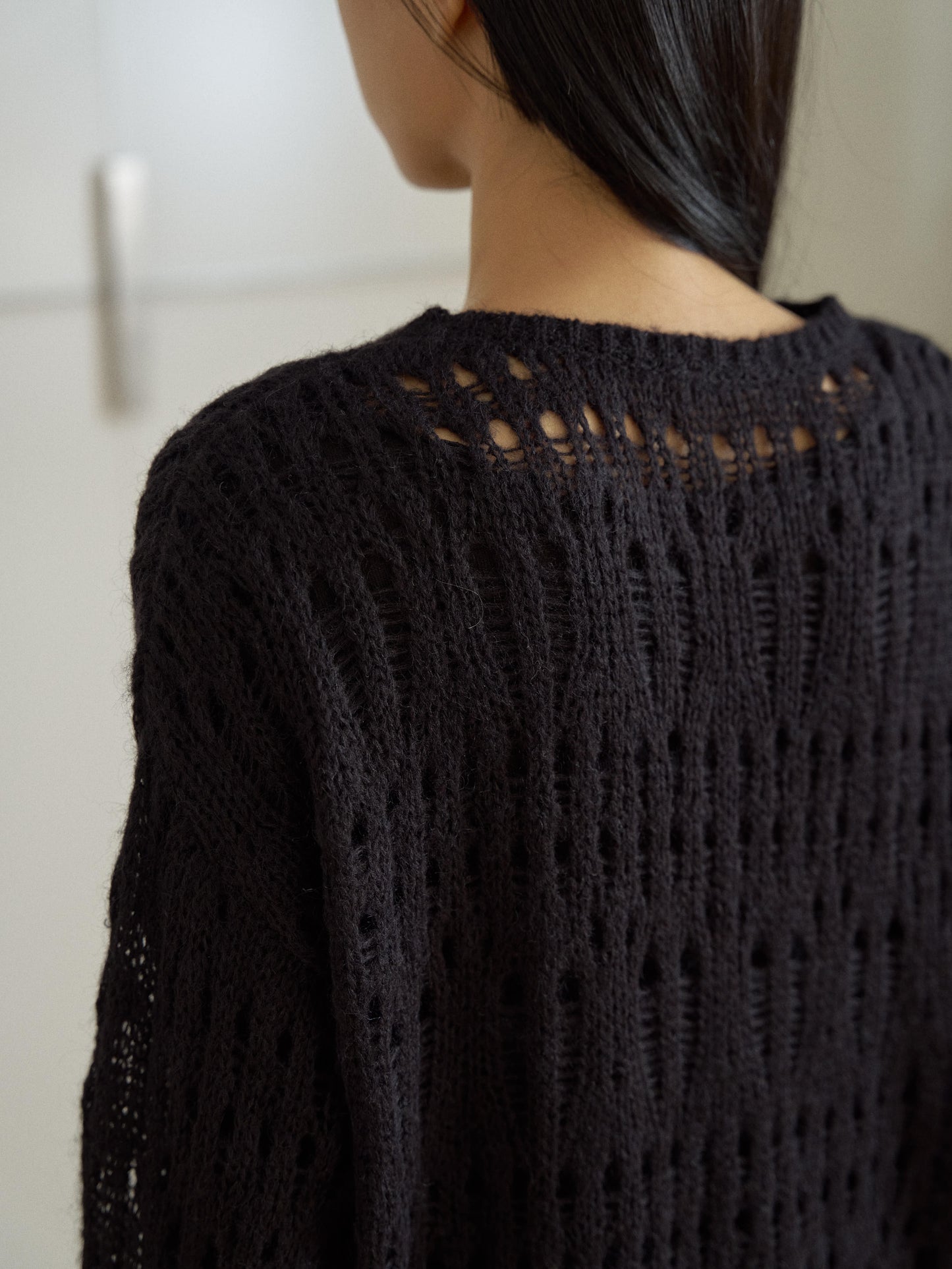 Mohair Punching Pullover-Black