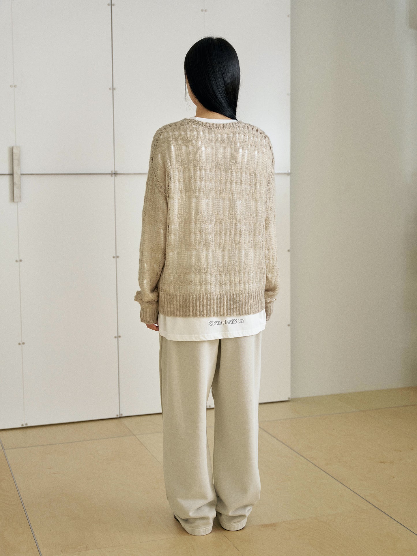 Mohair Punching Pullover-Ivory