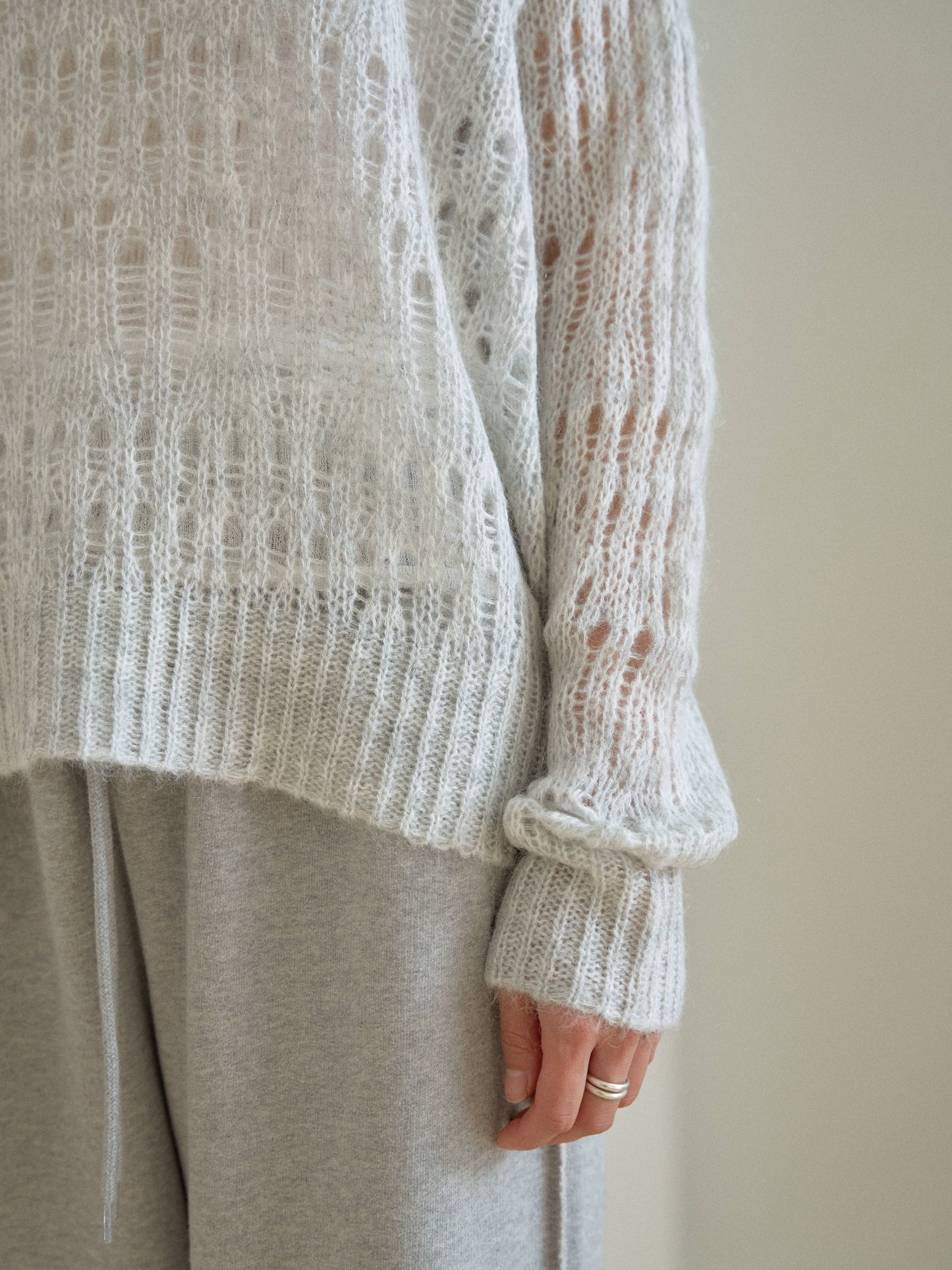 Mohair Punching Pullover-Gray