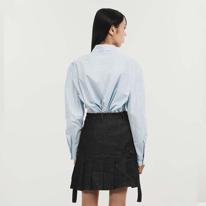 DENIM PLEATS SKIRT
