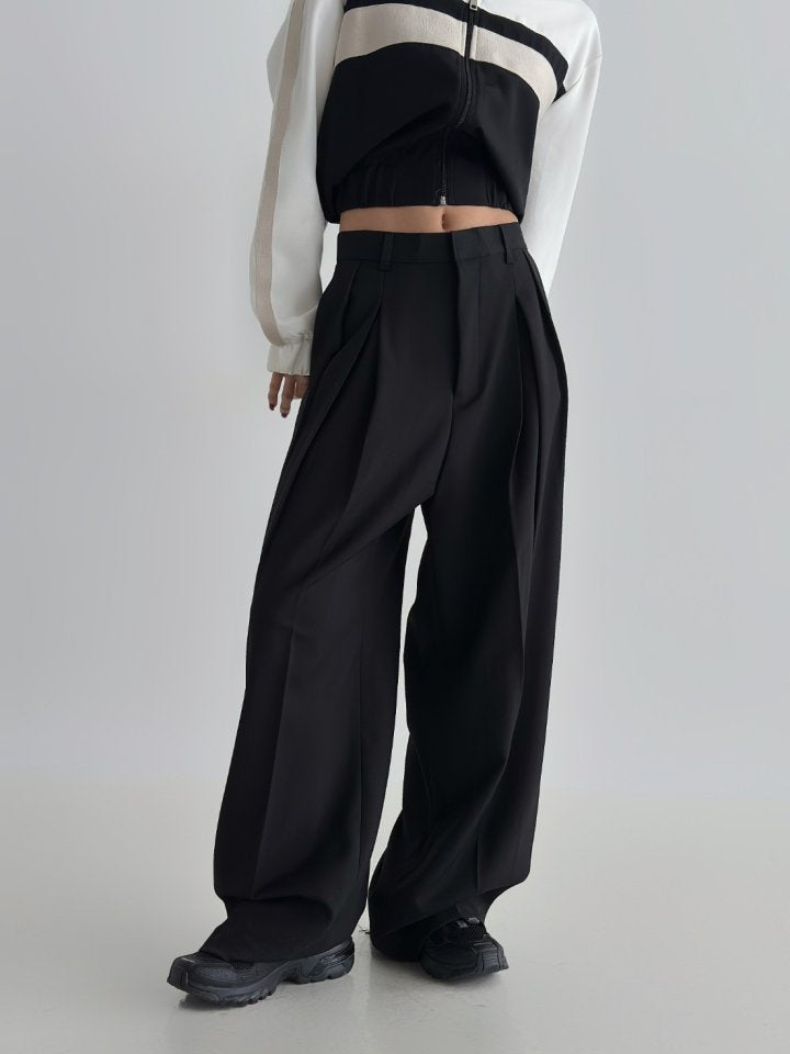 Wide Box-Pleat Slacks