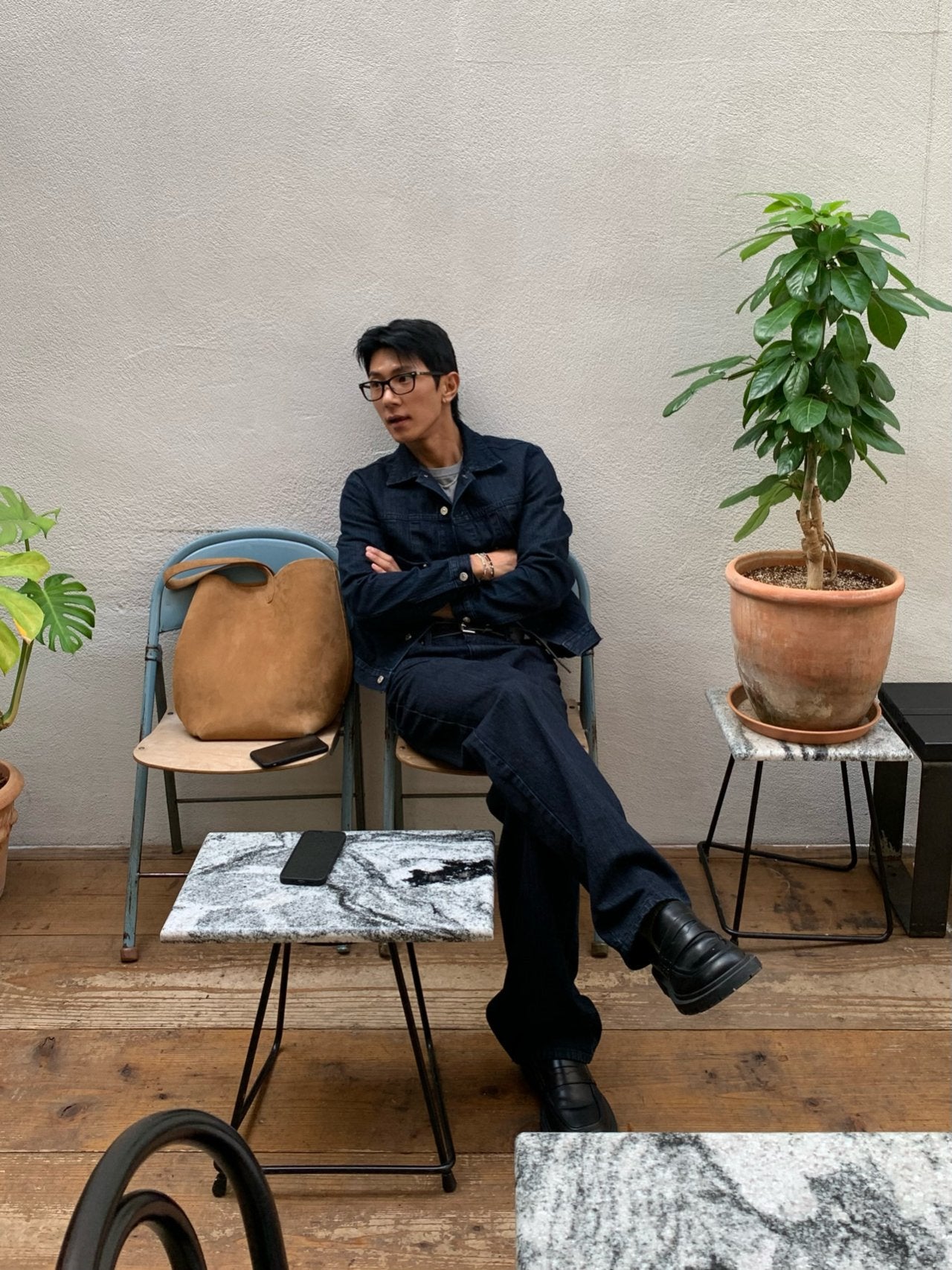 Luggage Ribbed Denim Set-up