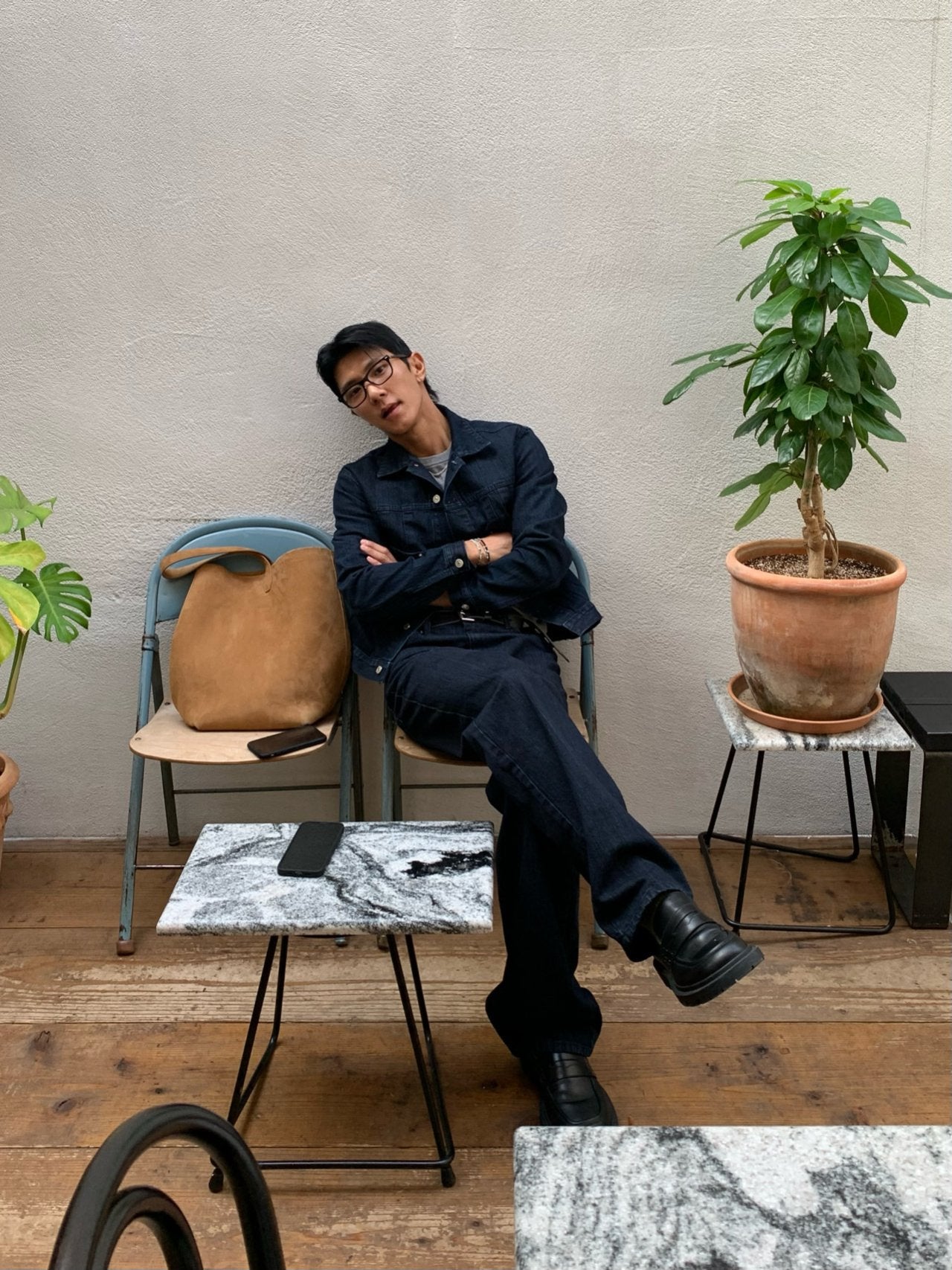 Luggage Ribbed Denim Set-up