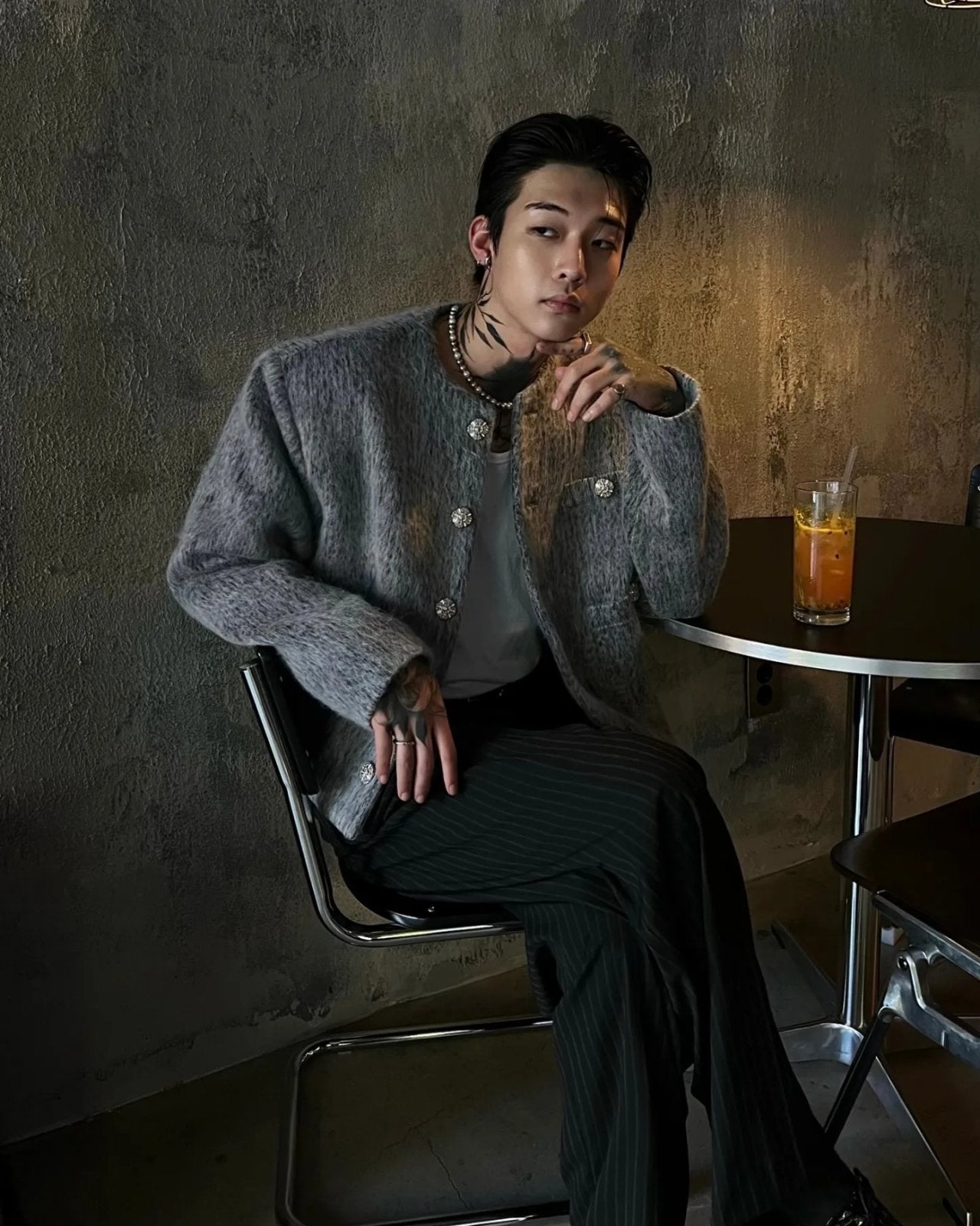 Shaggy Jewel-Button Cardigan Jacket