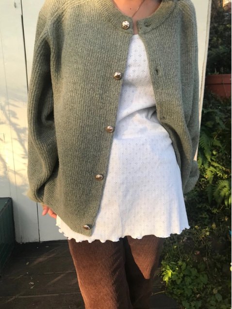 Metal Button Round-Neck Cardigan