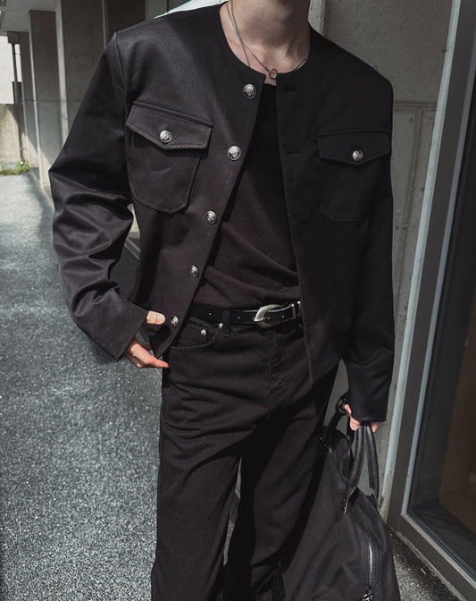 Silver Button Round-Neck Jacket