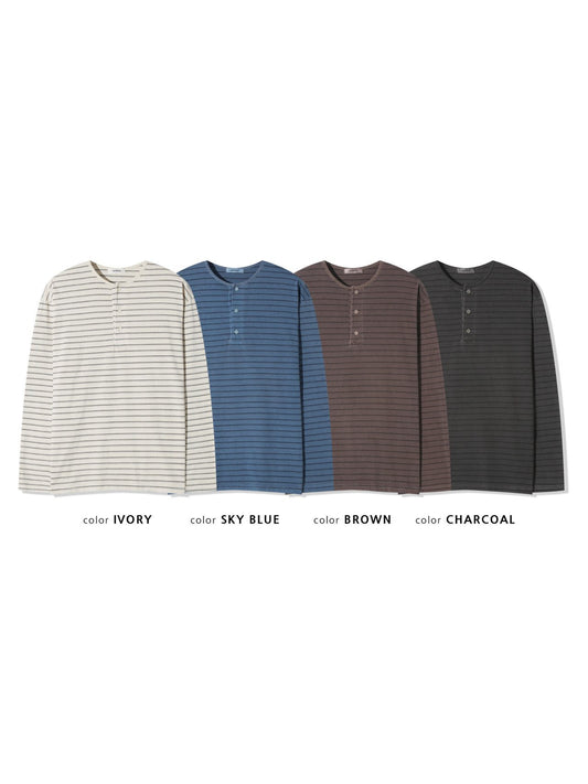 Pigment Stripe Henley L/S Tee