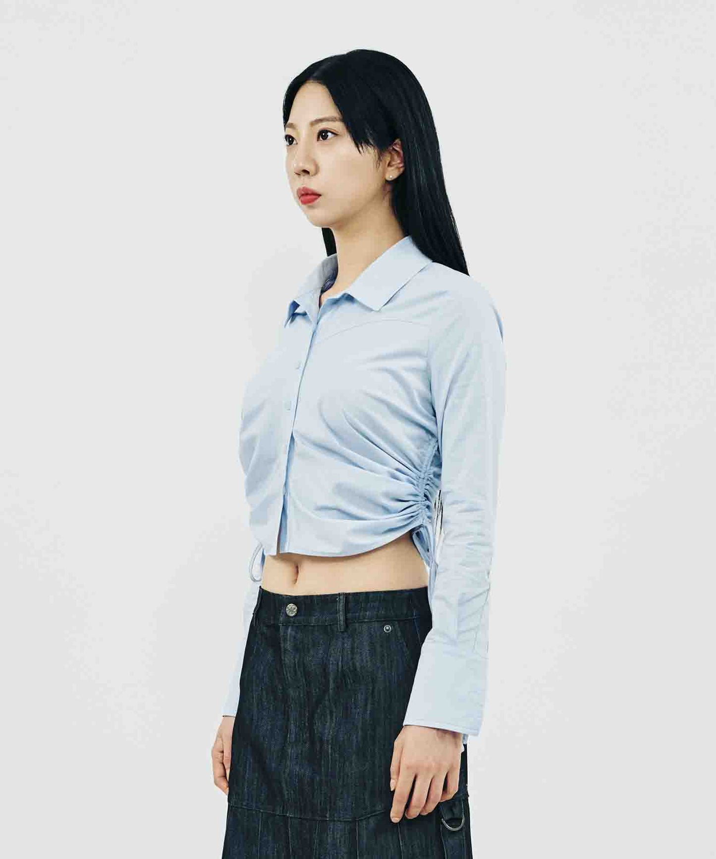 SHIRRING LONG SLEEVE SHIRT_BLACK