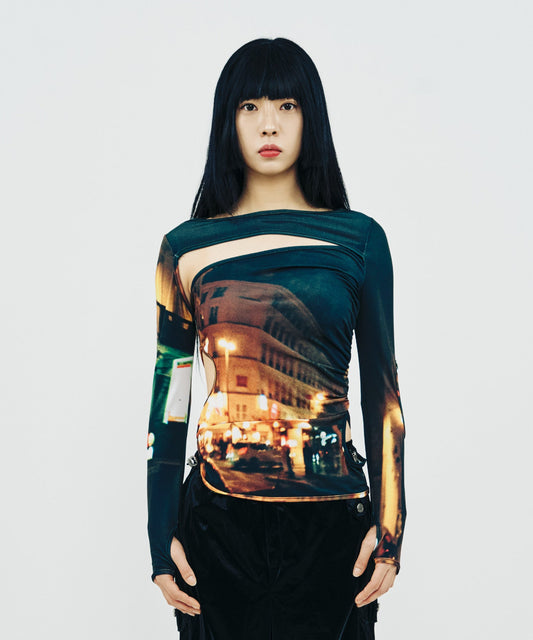 HOLE SHIRRING T-SHIRT_PARIS