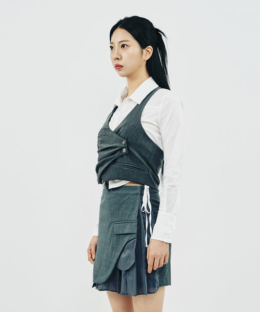 UNBLANCE SHIRRING VEST_GRAY