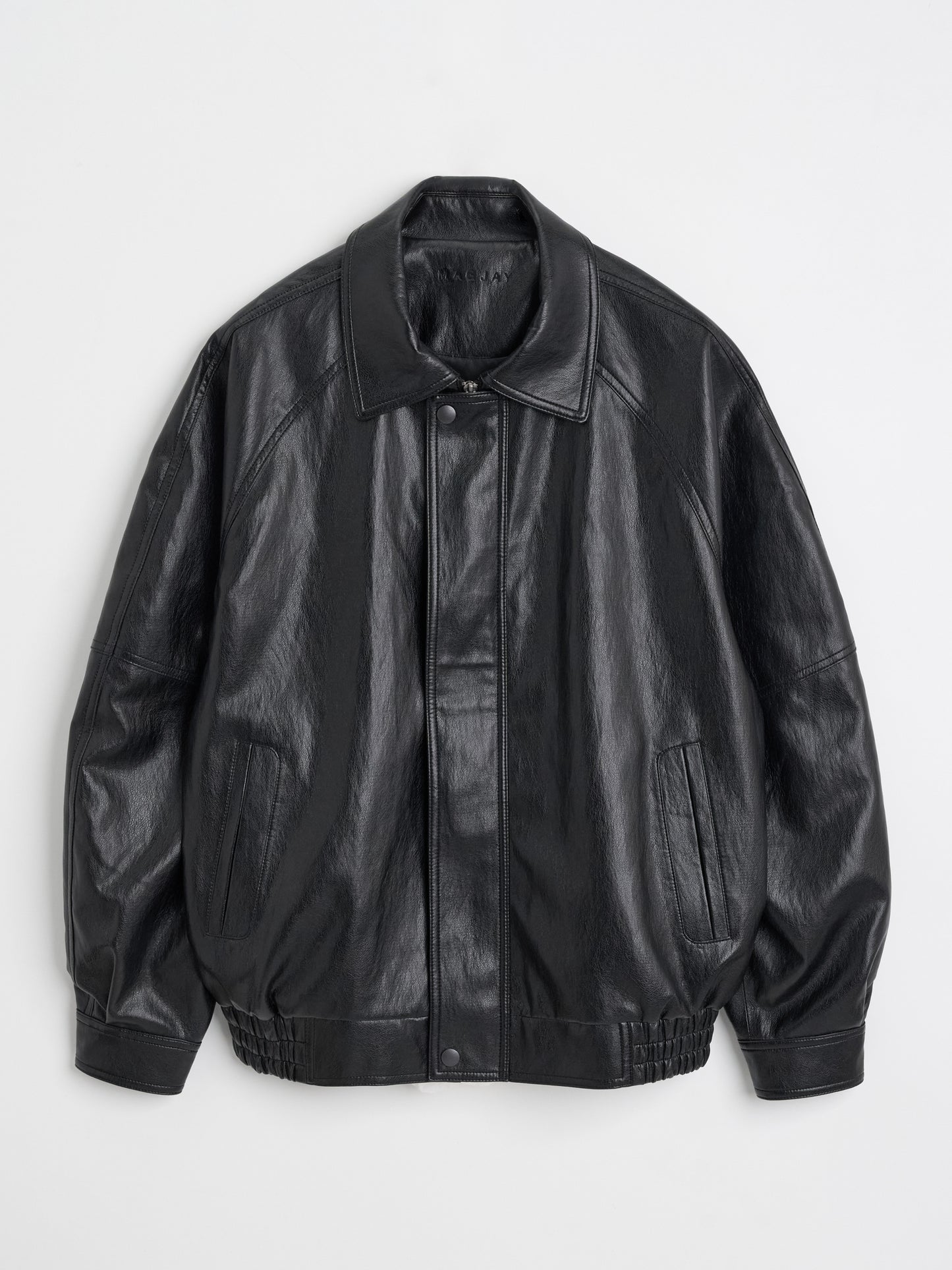 【MAGJAY 2025AW】Volume Leather Bomber Jacket - Black