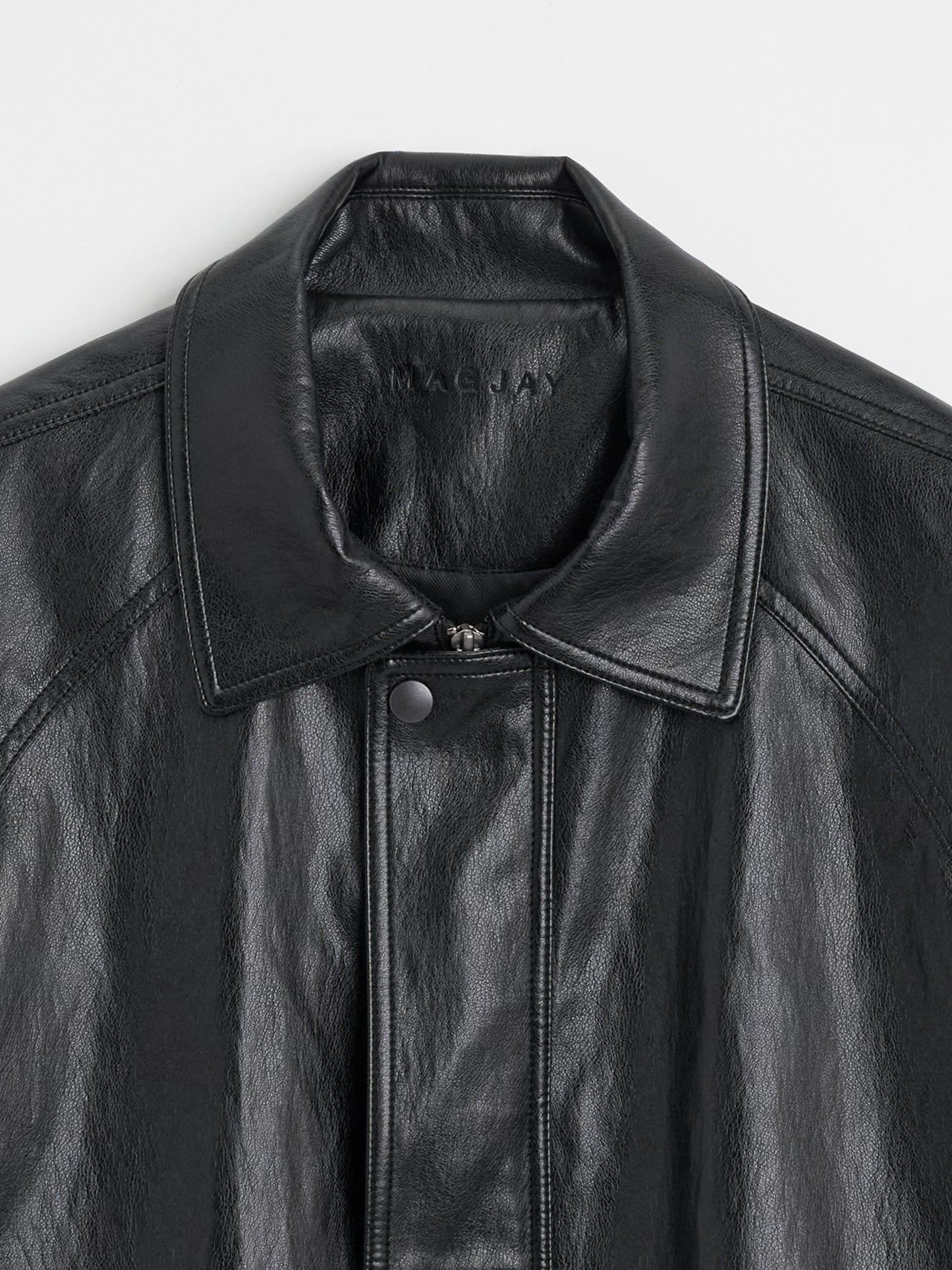【MAGJAY 2025AW】Volume Leather Bomber Jacket - Black