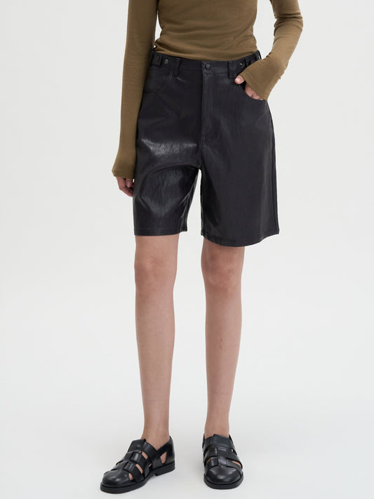 【MAGJAY 2025AW】Fake Leather Half Pants - Dark Brown