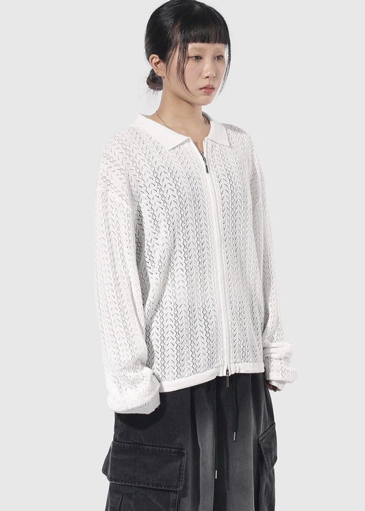 Leaf Long-Sleeved Knitwear Zip-Up