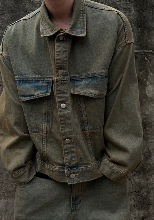 Ash-Washed Trucker Jacket – Dark Blue / Indigo