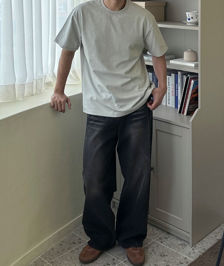 Shutter Slit Wide Denim Pants