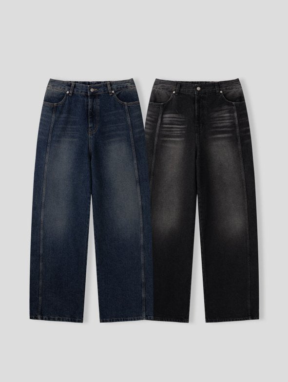 Shutter Slit Wide Denim Pants