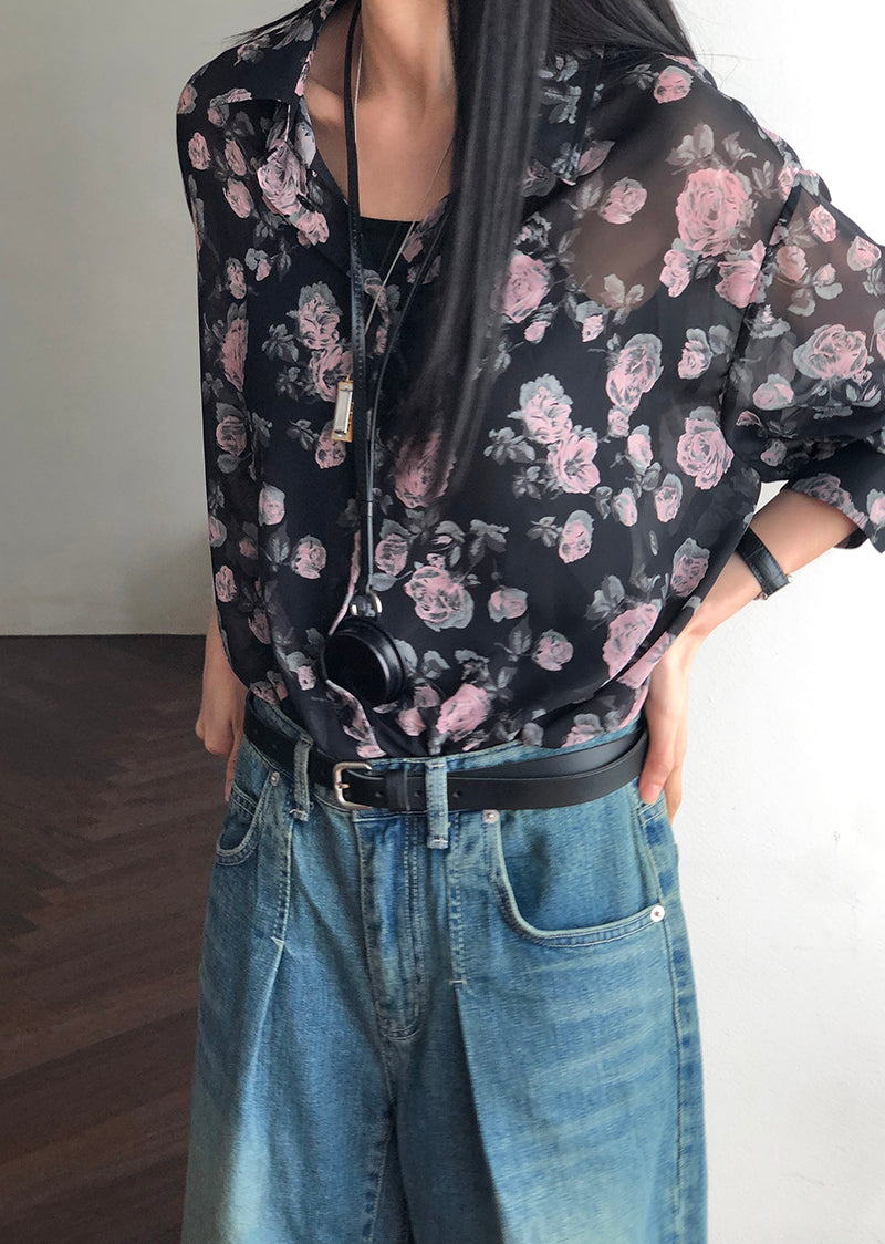 【REPELLER 2025SS】Rose Chiffon Shirt