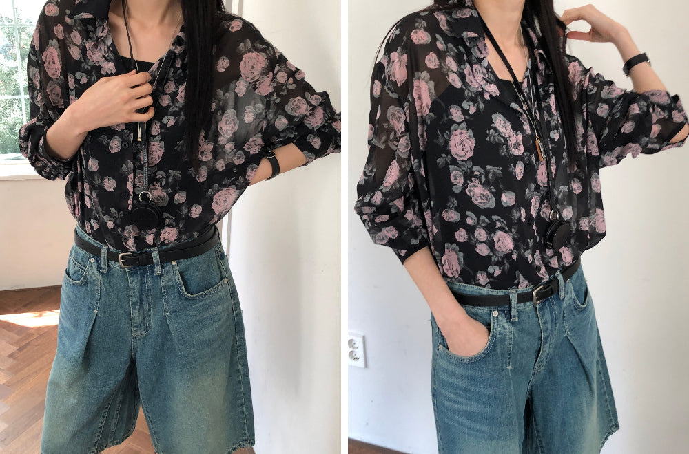 【REPELLER 2025SS】Rose Chiffon Shirt