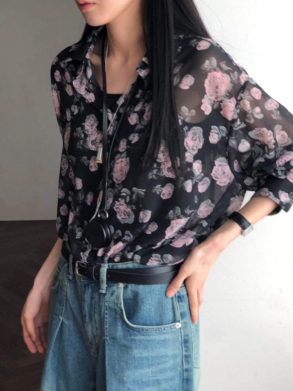 【REPELLER 2025SS】Rose Chiffon Shirt