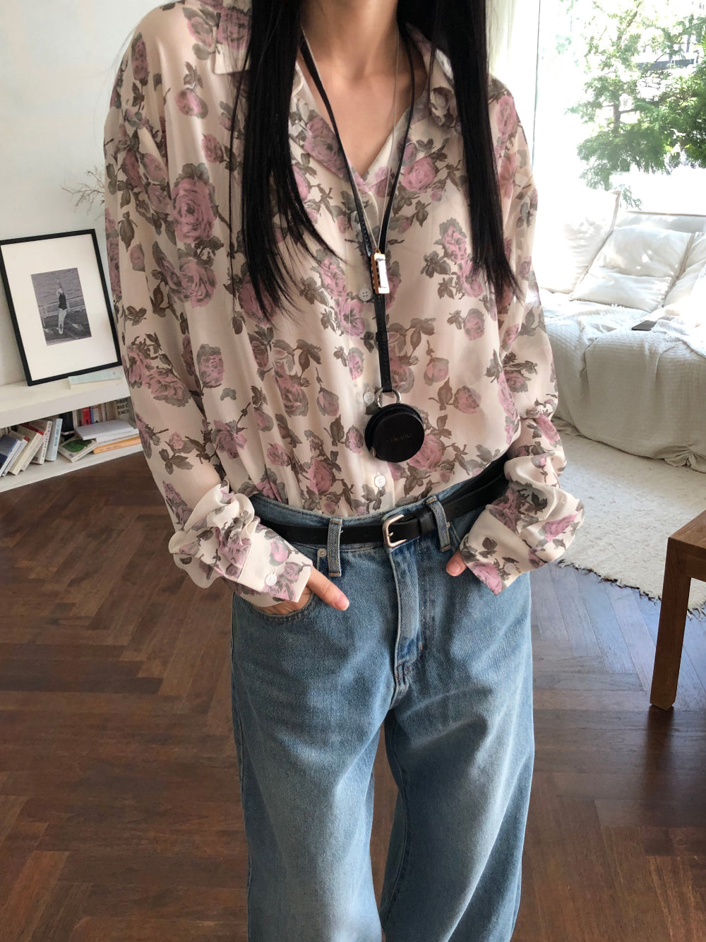 【REPELLER 2025SS】Rose Chiffon Shirt
